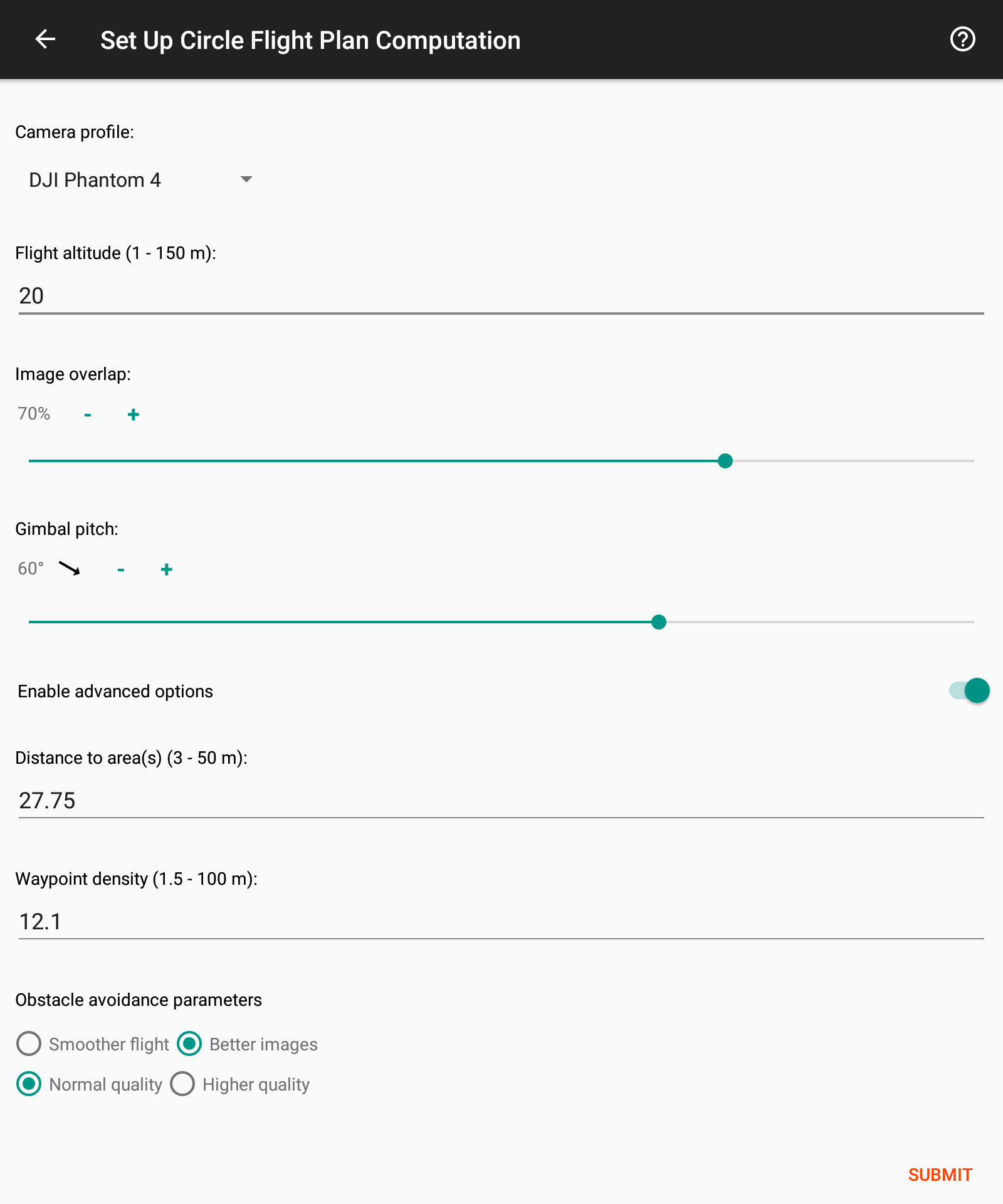 Circle Scan parameters