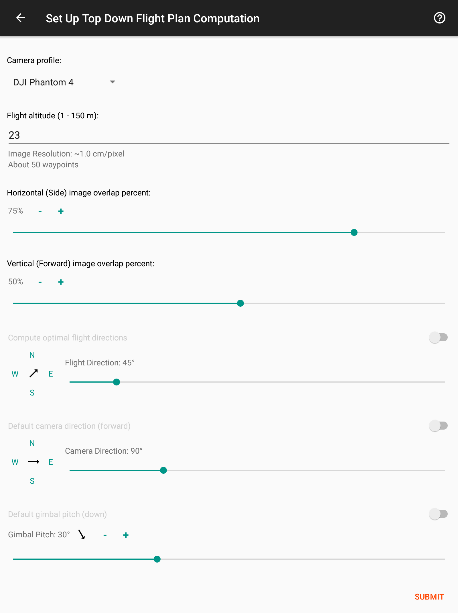 Top Down Scan parameters